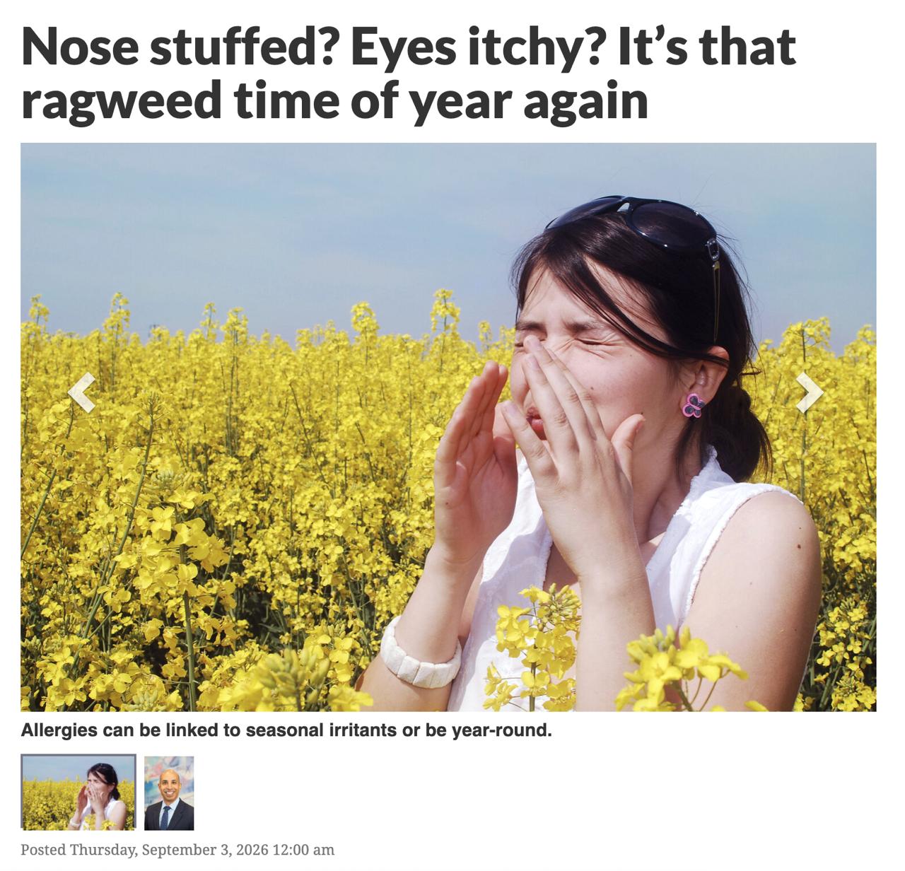 Nose stuffed? Eyes itchy? It’s that ragweed time of year again image
